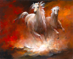 Koppel paarden op canvas doek